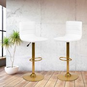 Flash Furniture White Vinyl Adjustable Barstool with Gold Base, PK2 2-CH-92023-1-WH-G-GG